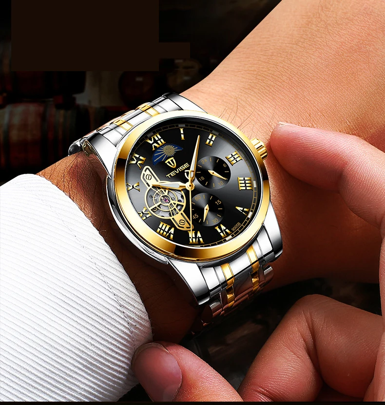 Tevise Топ бренд для мужчин Tourbillon автоматические механические часы Скелет часы для мужчин с автоматическим подзаводом мужские наручные часы Relogio Masculino