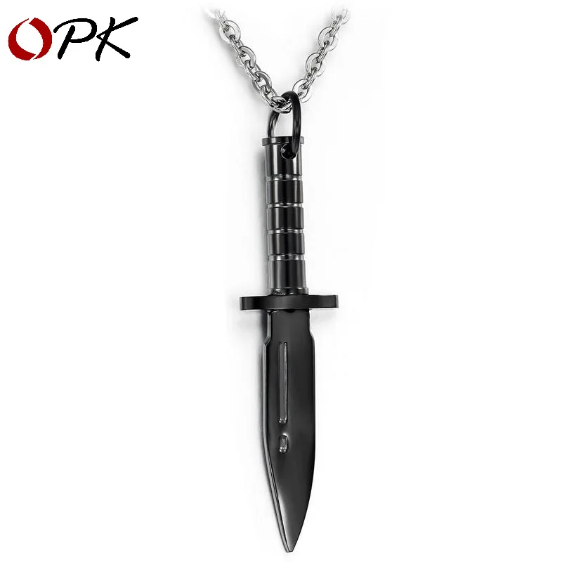 

Pure steel with chain personality dagger pendant titanium steel men's black necklace iced out pendant evil eye moldavite