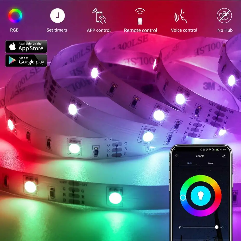 5 м 10 светодиодный полосы света Wi Fi Magic Home приложение Управление работать с Alexa 12V RGB
