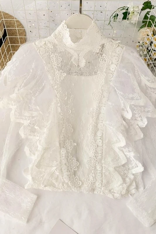 2019 новые модные женские осенние кружевные блузки рубашки |