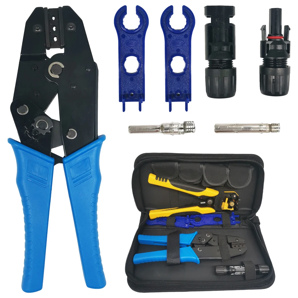 

Electrical Stripping Crmiping Pliers With Auxilary Wrench And PV Wire Connector Bag Packing Crimping Tools