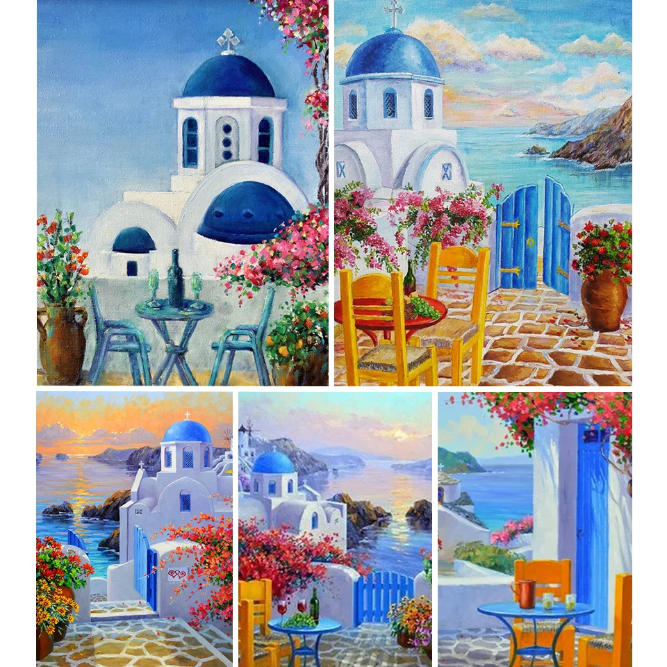 

5D DIY Diamond Painting Landscape Sea House Cross Stitch Kit Full Square Embroidery Mosaic Art Picture of Rhinestones Decor Gift