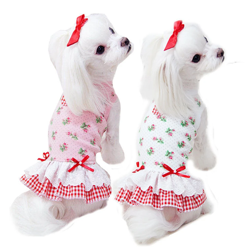 

Sweet Lace Flower Bow Princess Dress Cute Cat Dog Dress Summer Teddy Bichon Hiromi Small Dog Clothes Pet Puppy's Skirts Clothing