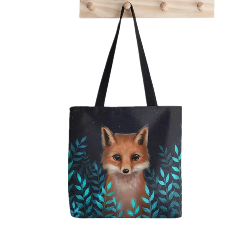 

2021 Shopper Fox Tote Bag Creativity Print Tote Bag women Harajuku shopper handbag girl Shoulder shopping bag Lady Canvas Bag