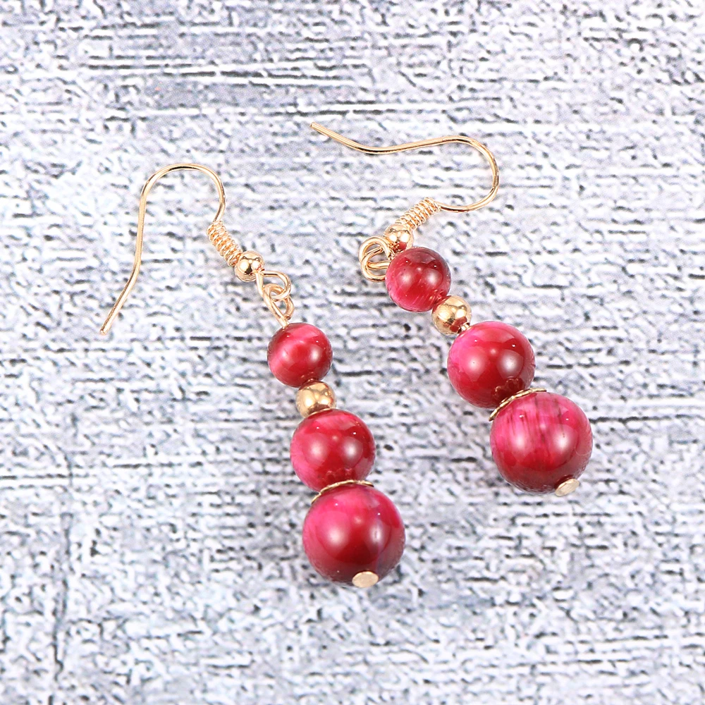 Fashion Women Natural Stone Earrings 6 8 10mm Purple Pink Crystal Beads Long Dangle Hook Drop Earring Jewelry Gifts For | Украшения и