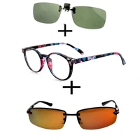3pcs retro new trend reading glasses men women eyewear glasses round polarized sunglasses sports metal sunglasses clip
