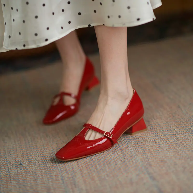 

Salu New Brand Design Spring Genuine Leather Pointed Toe Women Wedding Pumps Med Heels Pumps Shallow Elegant Shoes Woman