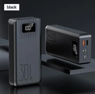 Черный 18650 Внешний аккумулятор 30000 мАч Внешний аккумулятор 2 USB QC Быстрая Зарядка Внешний аккумулятор светодиодный дисплей портативное зарядное устройство для телефона для Xiaomi - Цвет: Черный