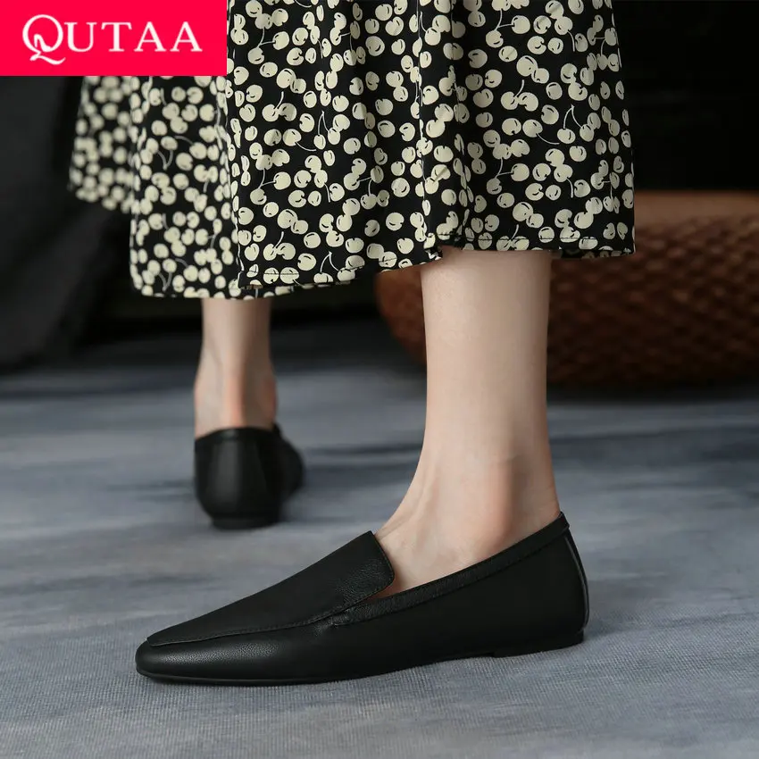 

QUTAA 2022 Soft Genuine Leather Basic Women Flats Pointed Toe Career Shoes Spring Autumn Concise Female Flat Heels Size 34-39
