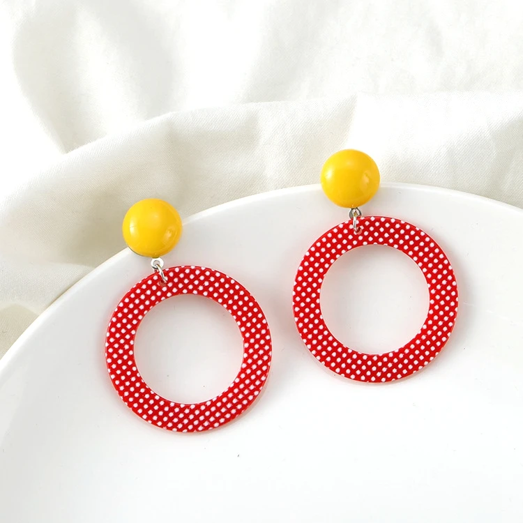 2019 корейские модные серьги в горошек геометрические красные круглые Висячие для