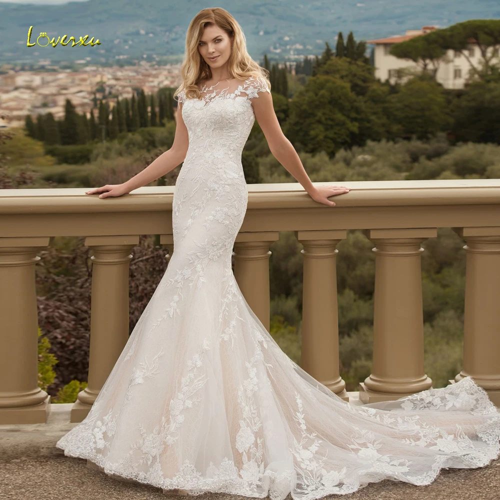 Женское кружевное свадебное платье-Русалка платье с круглым вырезом и