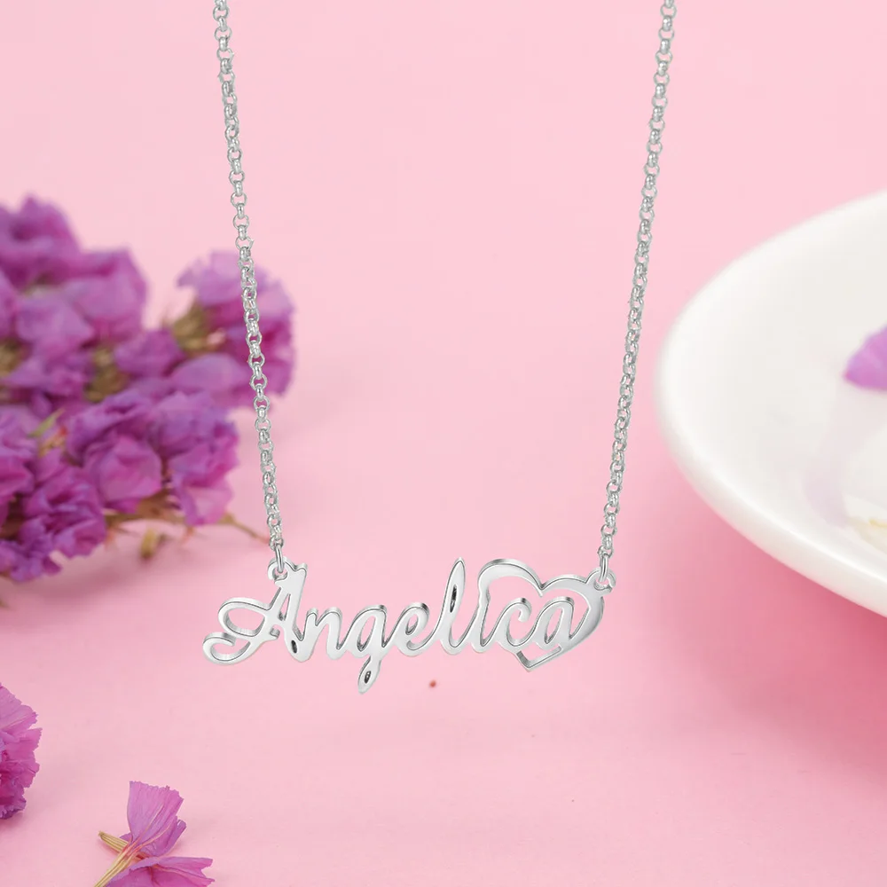 Персонализированная табличка с именем на заказ JewelOra сердцем 925 пробы Серебряная