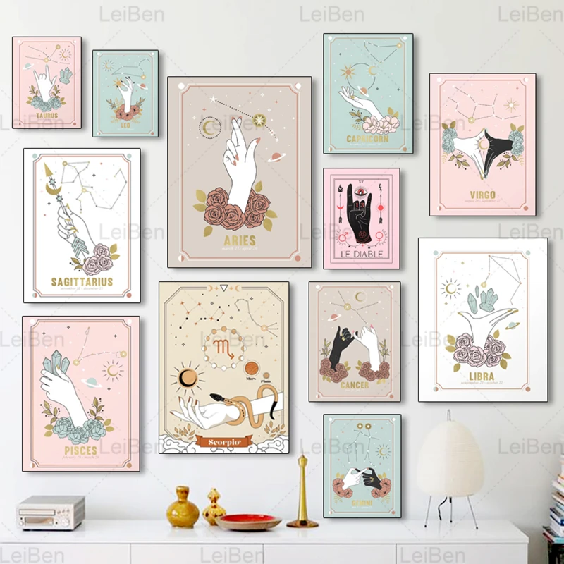 Богемная Картина на холсте со знаками Зодиака рак Козерог близнецы настенный