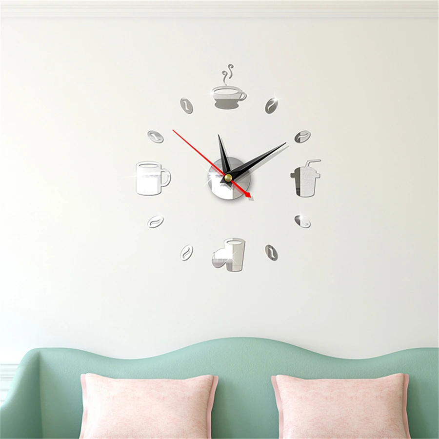 Кофе дизайн настенные часы для Гостиная акриловые зеркальные Diy 3d наклейки