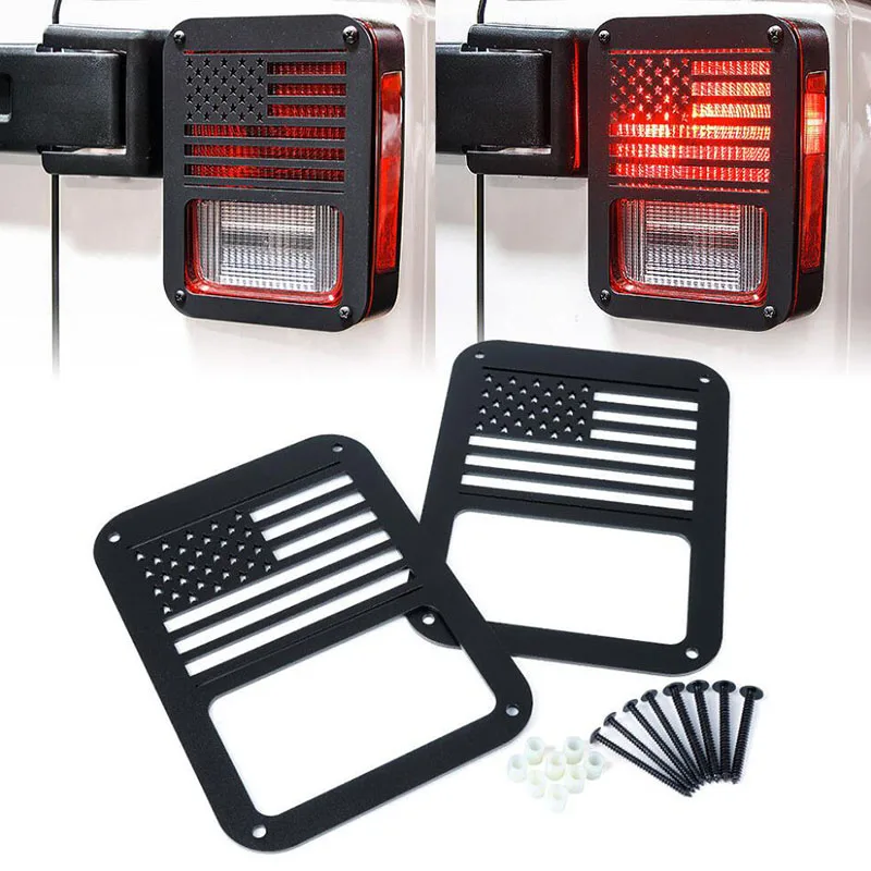 

Exterior Grille Tail Light Rear Lamp Cover Guards U.S. American Flag For 07-18 Jeep Wrangler JK Accessories Taillight Protector