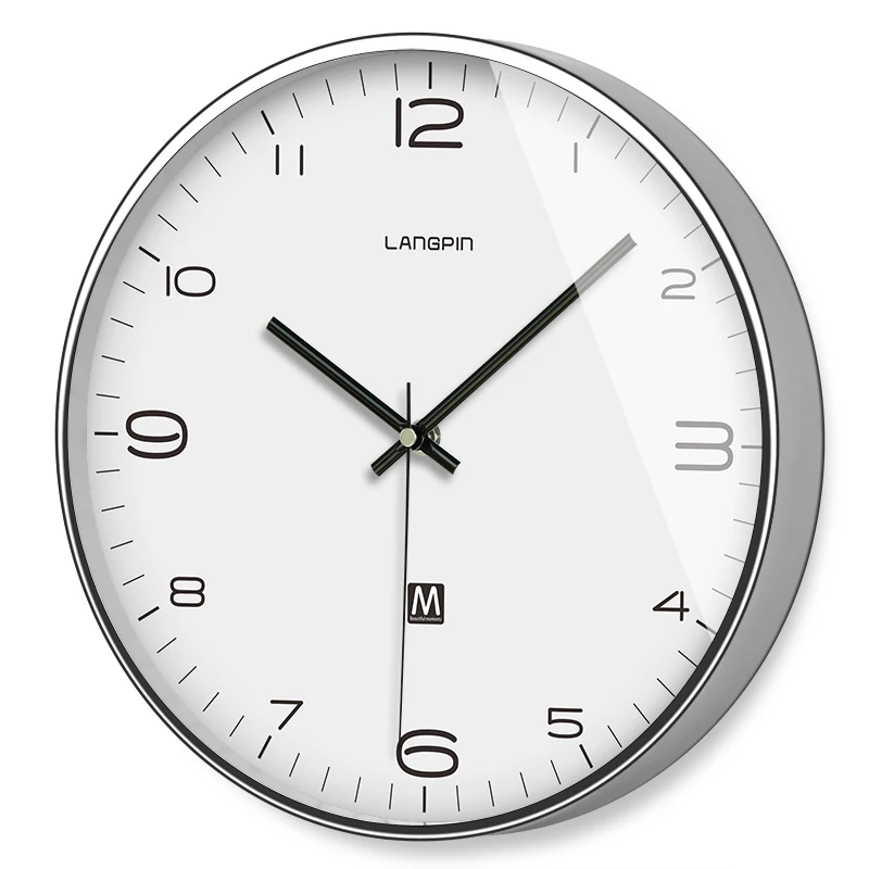 Часы кварцевые бесшумные металлические белые для гостиной спальни офиса FZ118