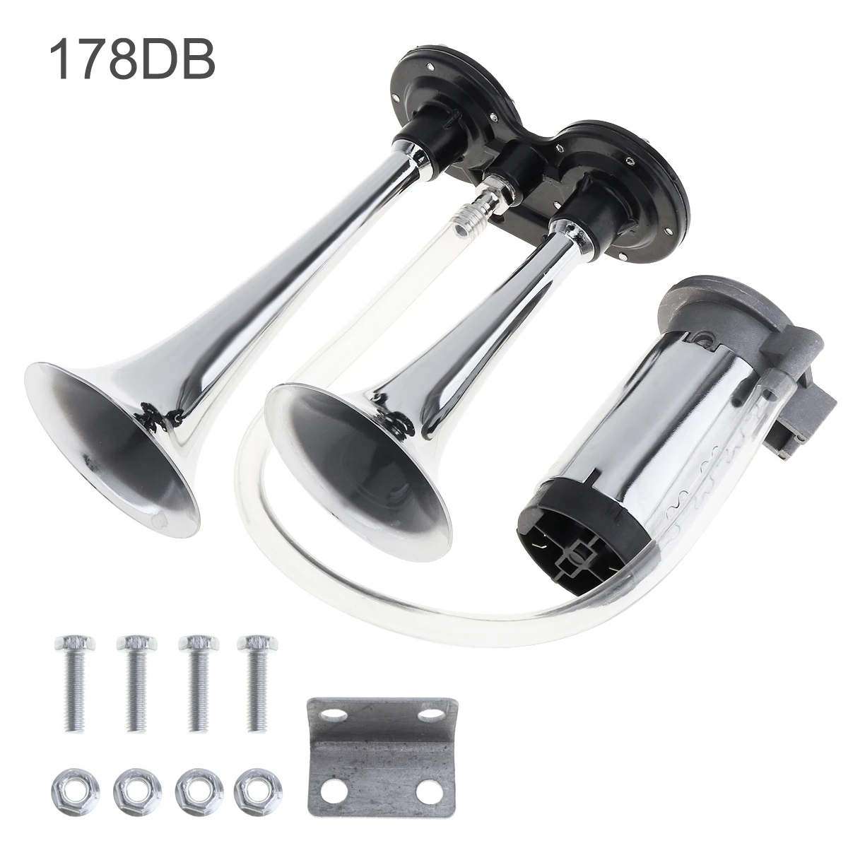 

12V 150dB Silver Super Loud Zinc Alloy + Chrome Plated Zinc Car Auto Trumpet Air Operated Vehicle Horn for Car Boat Truck ect