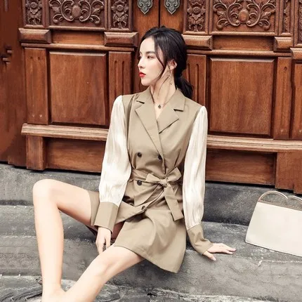 Новое весеннее корейское модное платье с длинными рукавами приталенная юбка