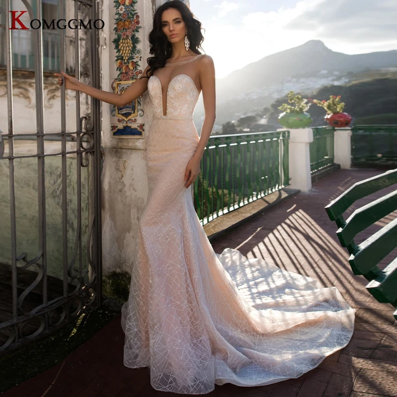 Женское свадебное платье с юбкой годе элегантное на бретелях-спагетти открытой