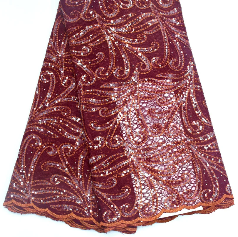 Wine white lace Великолепная Африканское свадебное платье кружевная ткань последняя Тюлевая кружевная ткань с блестками нигерийские вечерние платья ткань асоби кружева - Цвет: Wine white lace