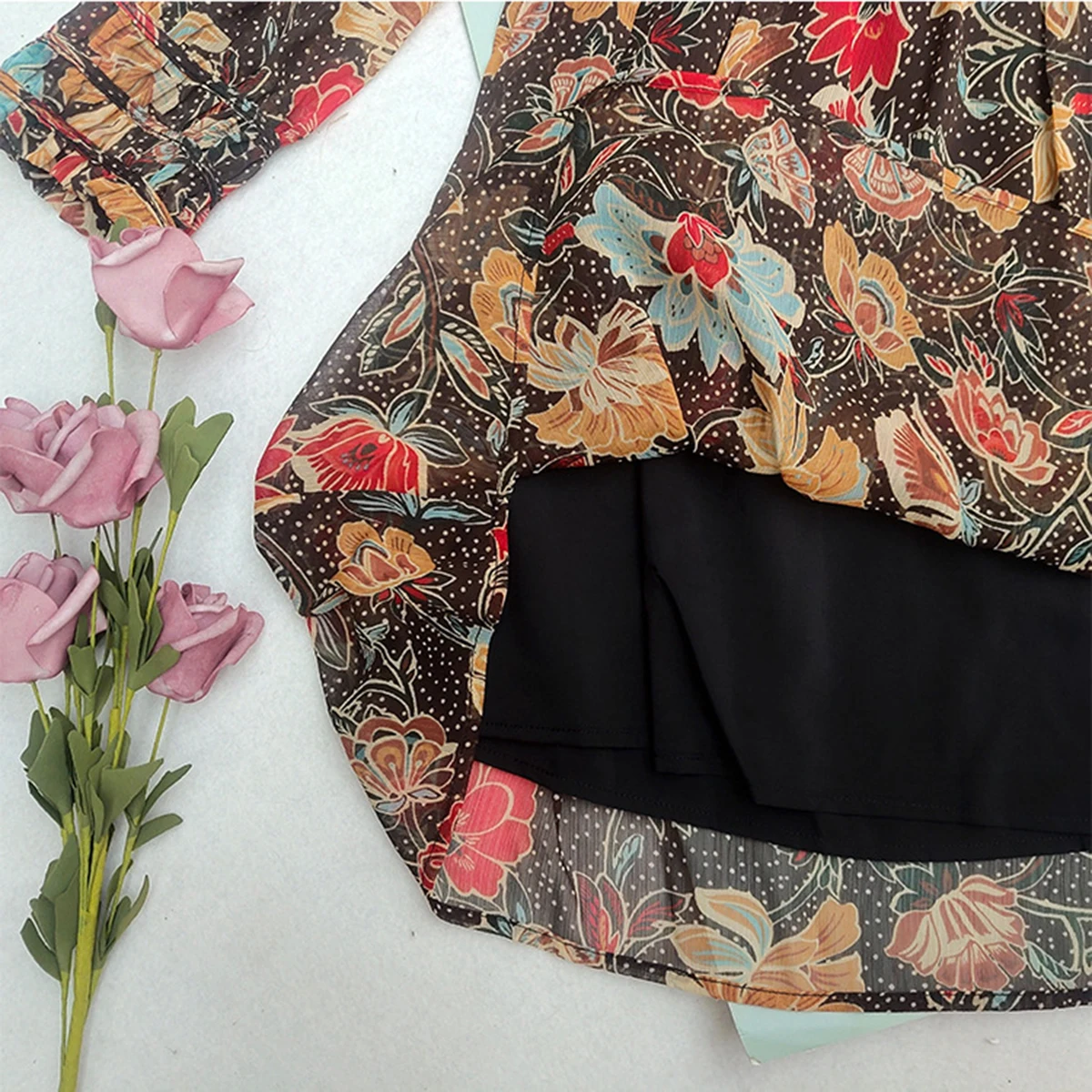 Summer Women's Floral Print Dress with Elegant Ruffle Neck and Puff Sleeves - Vintage Short Party Dress for Casual Autumn Occasions - Vestidos for Women image 5