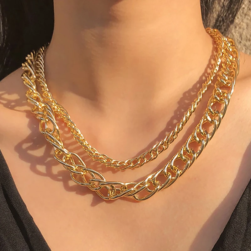 

Punk Metal Thick Chain Choker Necklace For Women Men Goth Fashion Night Club Jewelry Female Chocker Necklace Neck Chains