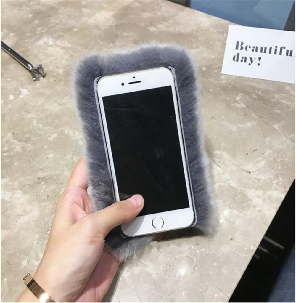 L-FADNUT милый меховой пушистый чехол для телефона для iPhone X, Xr, Xs, 11 Pro, Max, 5, 5S, SE, роскошная Алмазная задняя крышка для 6 S, 6, 7, 8 Plus, чехол для девочки