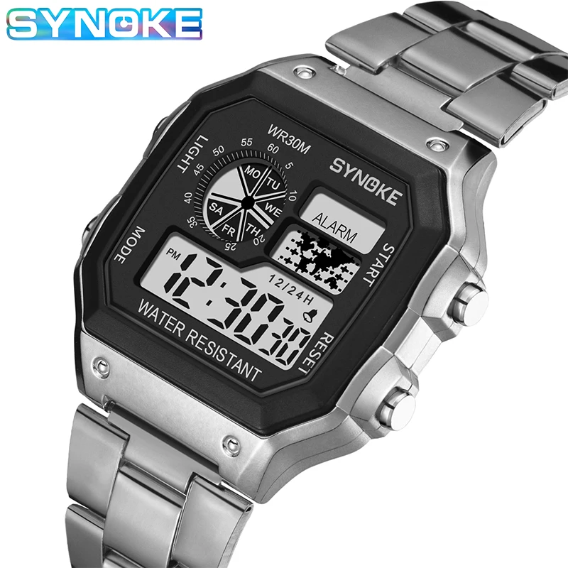 Mens Watches SYNOKE Digital LED Mens Wristwatch Plastic Body Life Waterproof Alarm Clock Mens Relogio Masculino Electronic Watch