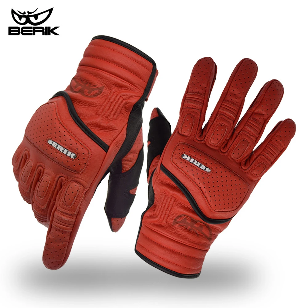 Кожаные Мотоциклетные Перчатки премиум-класса для мужчин защитные красные