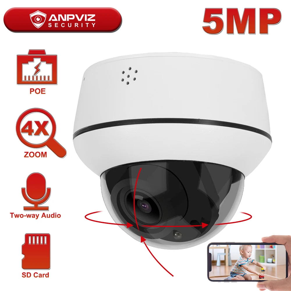 IP камера Anpviz 2 МП/5 МП купольная PTZ с 4 кратным увеличением уличная видеонаблюдения