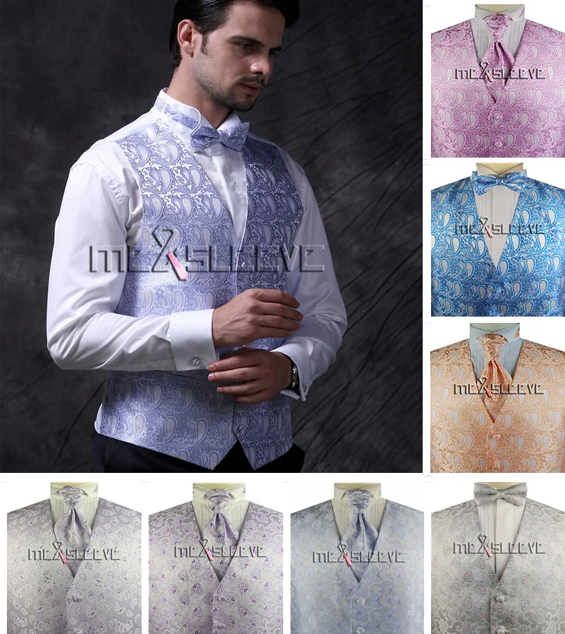 

colour paisley and floral wedding waistcoat+cravat(bowtie)+hanky