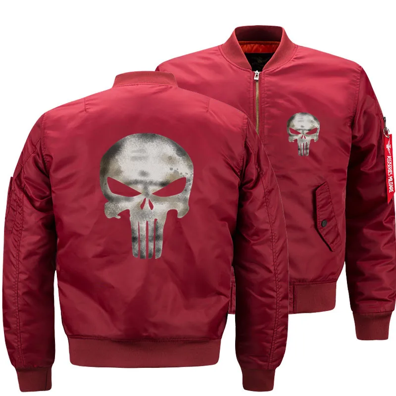 New Punisher No Sweat Skull Logo Black Bomber Jacket Men's Streetwear Windbreaker Pilot Jackets Men Army Green Military Aviator |