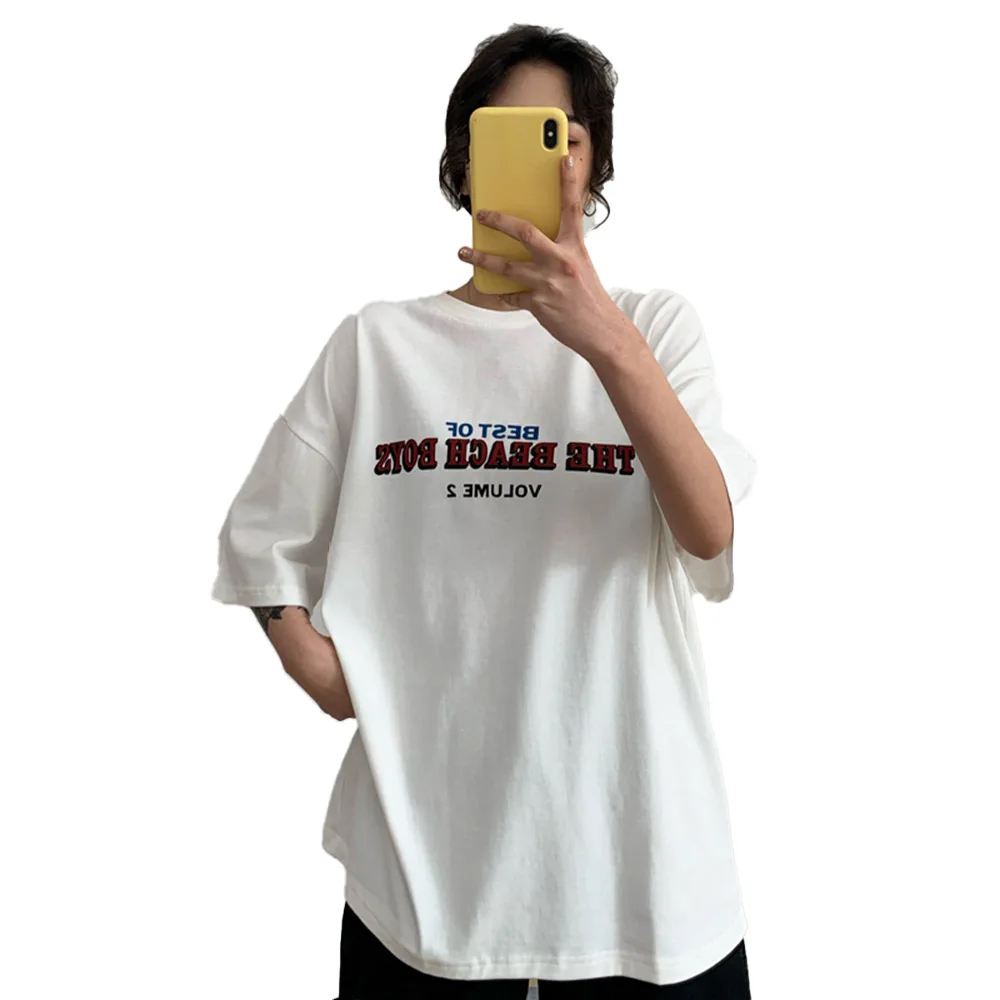 

Japanese Korean Version T-Shirt Loose Casual Fashion 2021 Spring Summer Designer Solid Color Letter Printing Round Neck Summer
