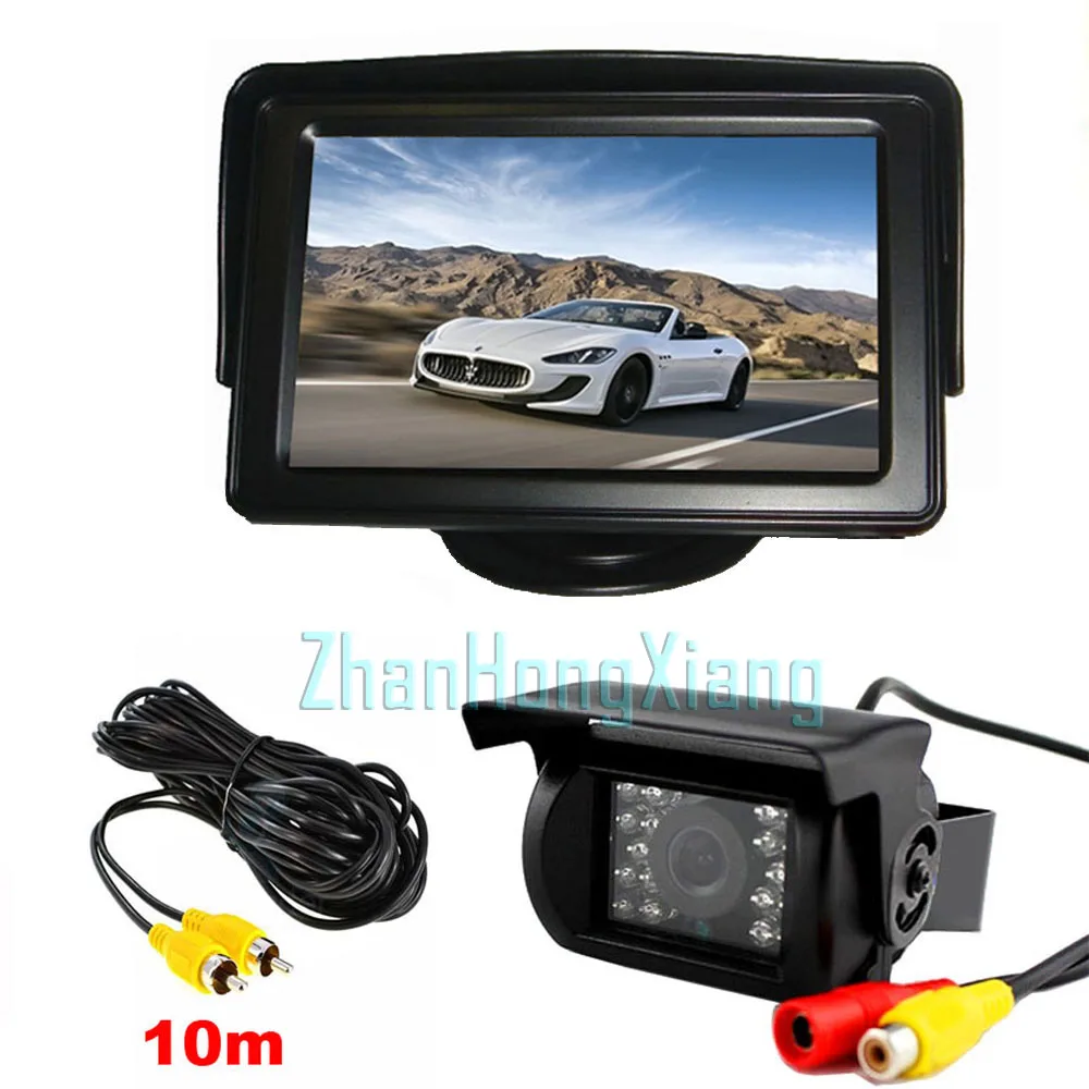 Wired 18 LED IR Night Vision Reverse Backup Camera + 4.3" LCD Monitor Car Rear View Kit with 10m Cable for RV BUS Truck 12V/24V