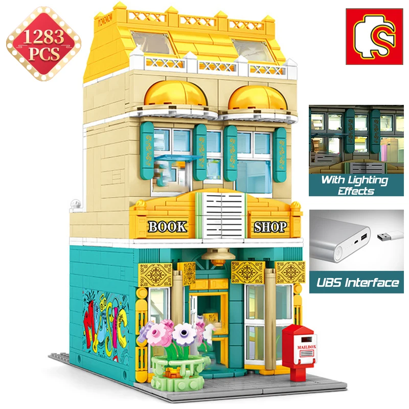 

Конструктор SEMBO Creator Architecture Street View, конструктор светильник кой, сделай сам, европейский стиль, книжный магазин, модель, кирпичи, сборка, игруш...