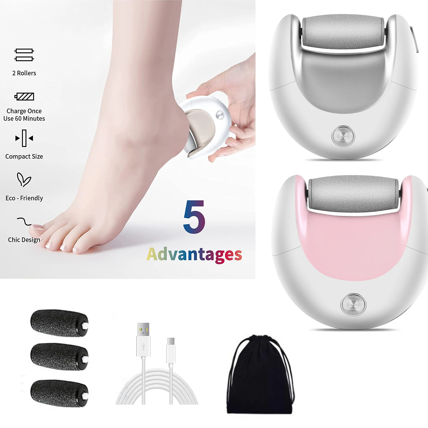 

Electric Foot Grinder Removing Dead Calluses Skin USB Charging Detachable Water Washing Grinding Head Portable Foot Care Tool