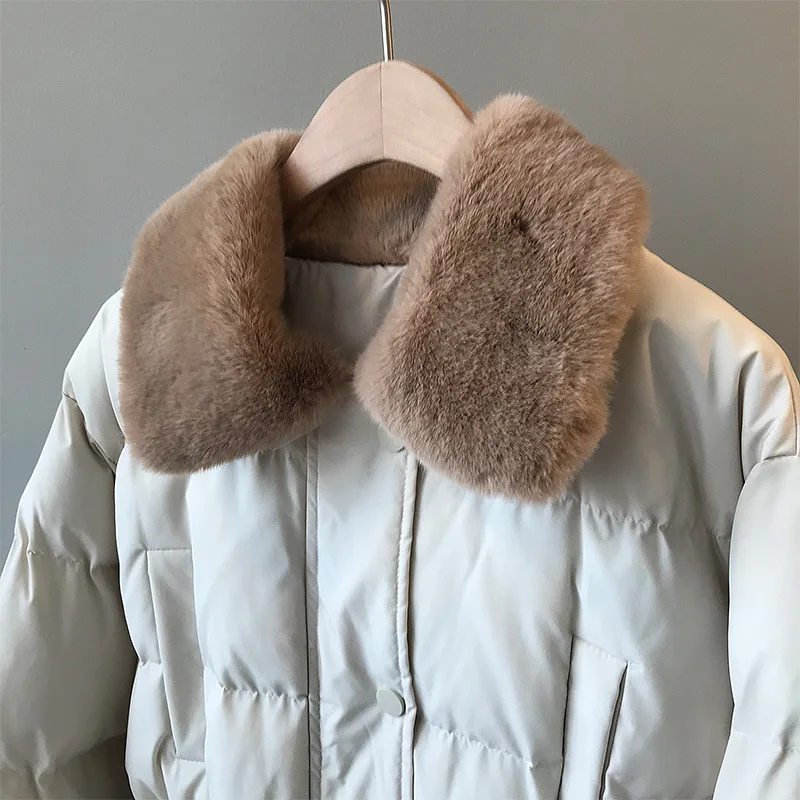 

Women's Winter Long Jacket Rabbit fur Collar Thick Warm Parka Down Cotton Jacket Women Drawstring Casaco Feminino Outerwear Coat
