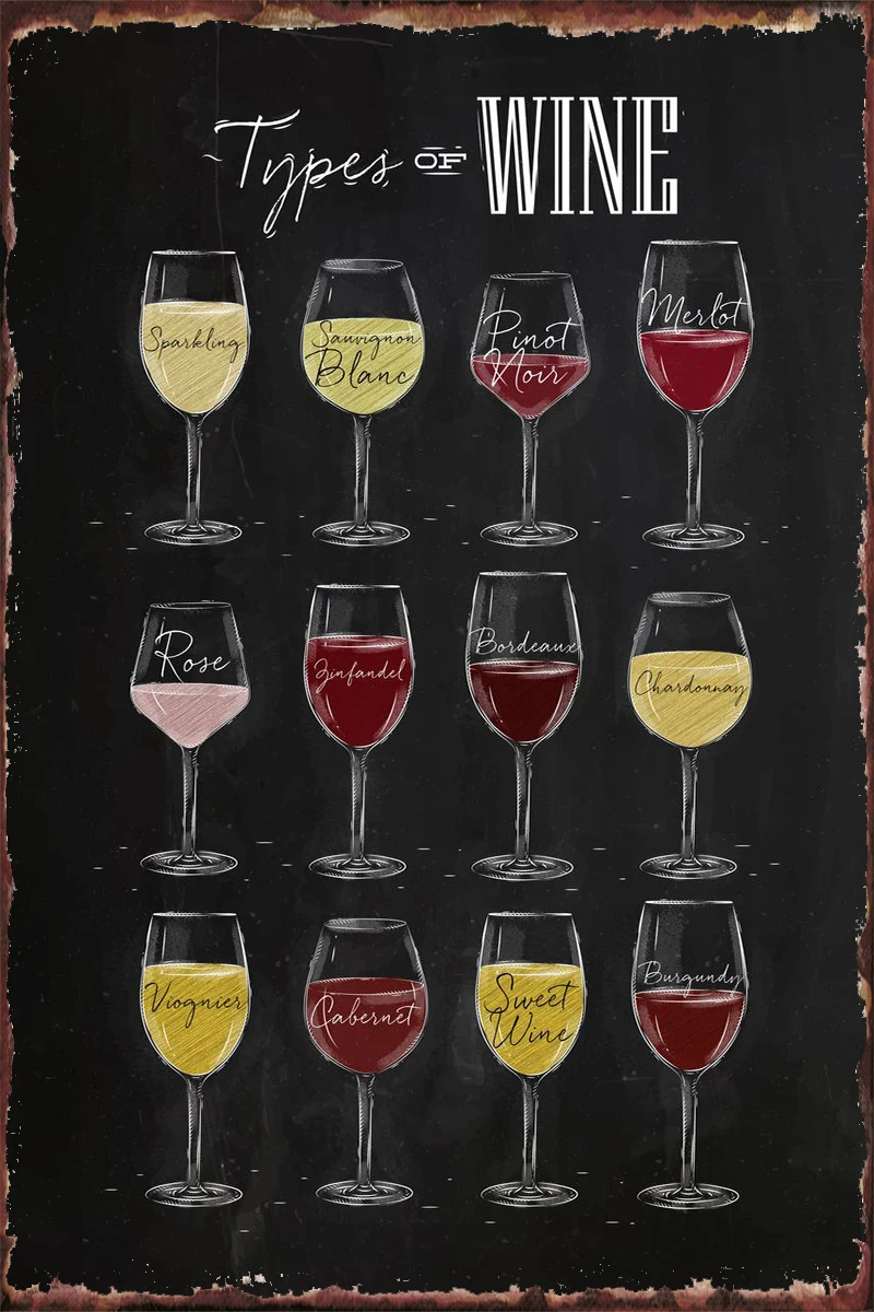 

Types of Wine Metal Sign Tin Sign Tin Plates Wall Decor Room Decoration Retro Vintage For Art Pub Home Club Man Cave Cafe