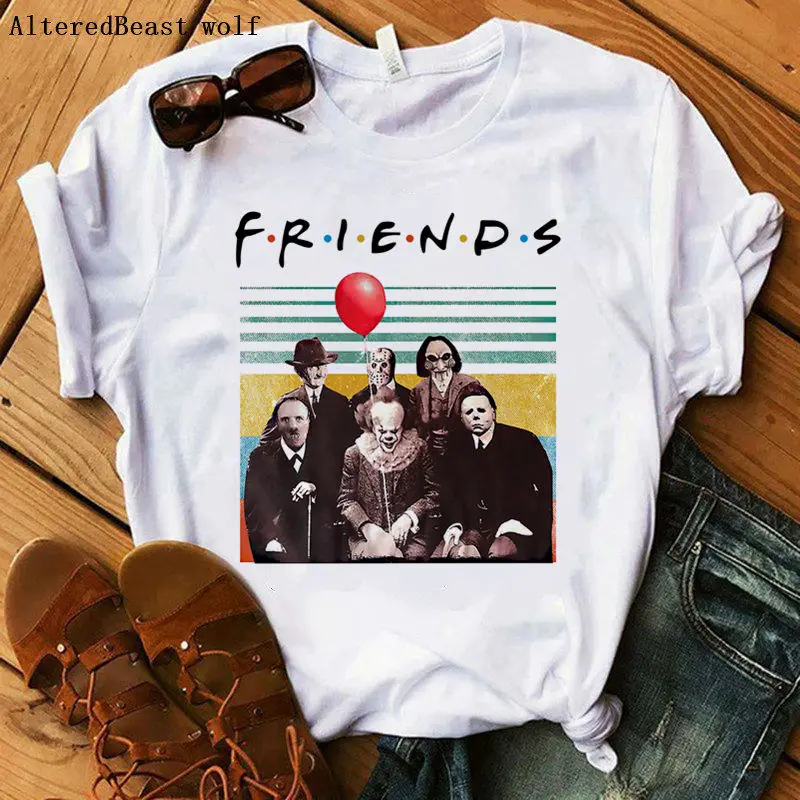 

Funny fashion harajuku FRIENDS t shirt female friends tv show women horror casual short sleeve vogue t shirt 2019 halloween top