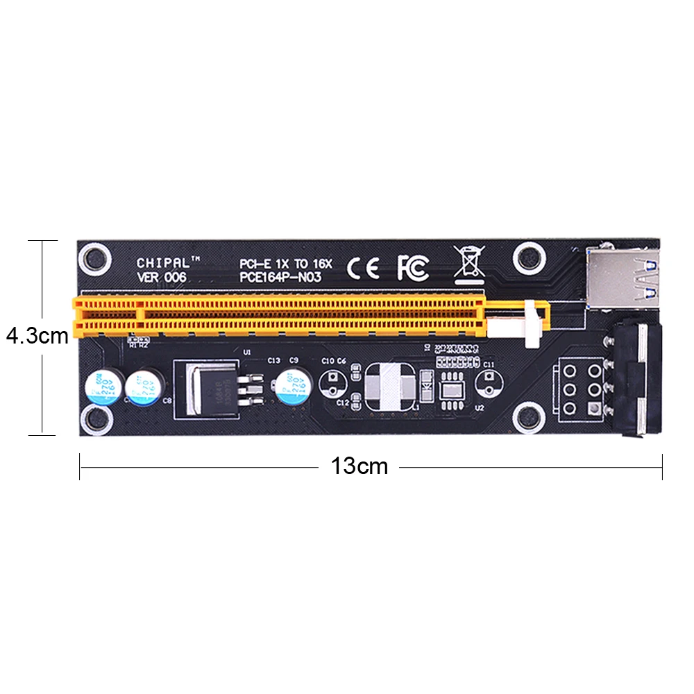 Райзер-карта VER006 PCIE PCI-E 60 см 1 м PCI Express расширитель 1x на 16x USB 3 0 SATA 4-контактный
