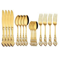 gold cutlery set stainless steel dinnerware set 1632 pcs dinner set knives forks coffee spoons dining set wedding decoration