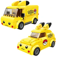 new pokemon cartoon anime pikachu cute car bus model building blocks bricks sets classic movie dolls kids toys for children gift