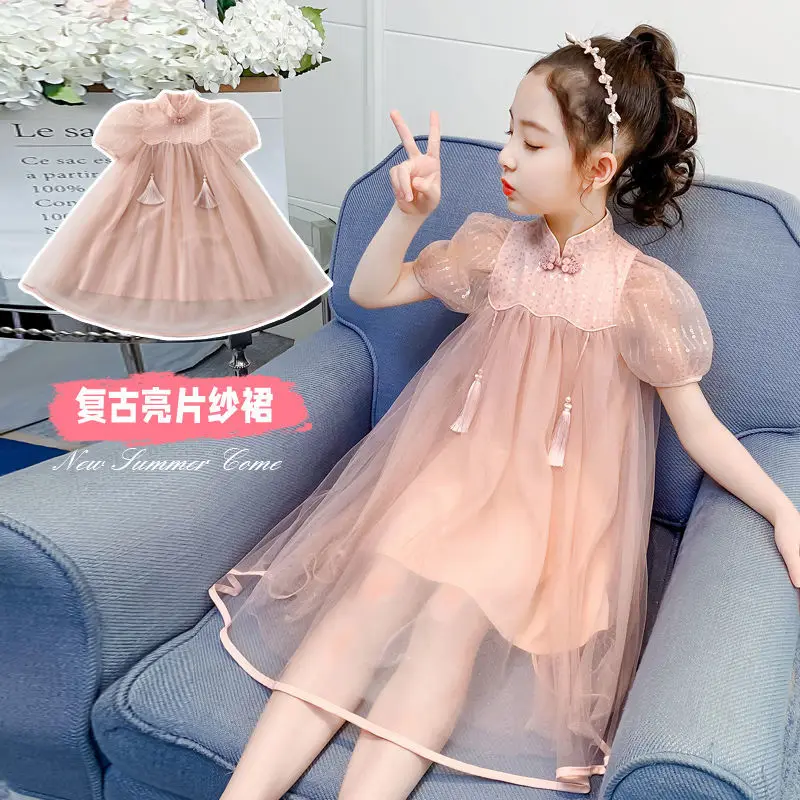 

Girls' cheongsam dress summer dress hanfu chinese style little girl princess skirt foreign style 2021 new children's Tang suit