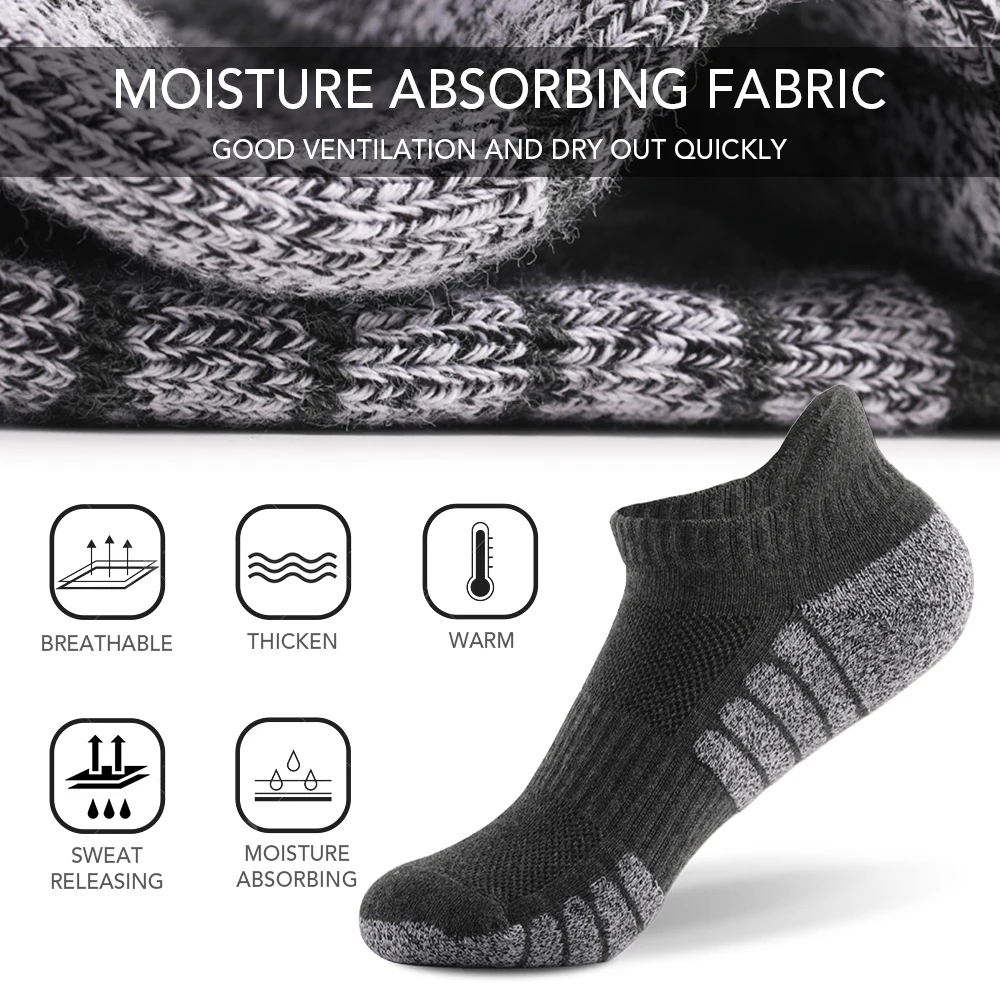 

6 Pairs Sports Ankle Socks Athletic Low-cut Socks Thick Knit Autumn Winter Socks Outdoor Fitness Breathable Quick Dry Socks