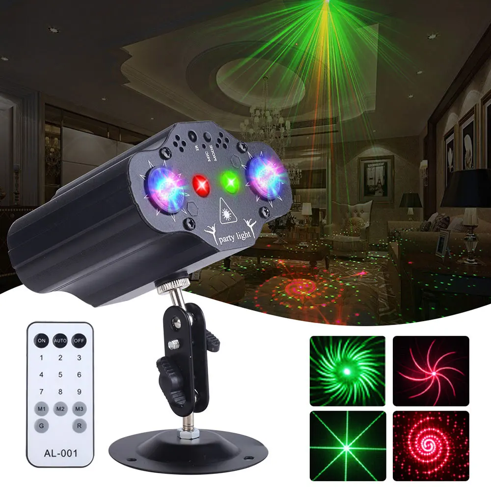 

Led Party Light Disco DJ Lamp Red Green Laser RGB Projector IR Remote Control for Birthday Wedding Gathering