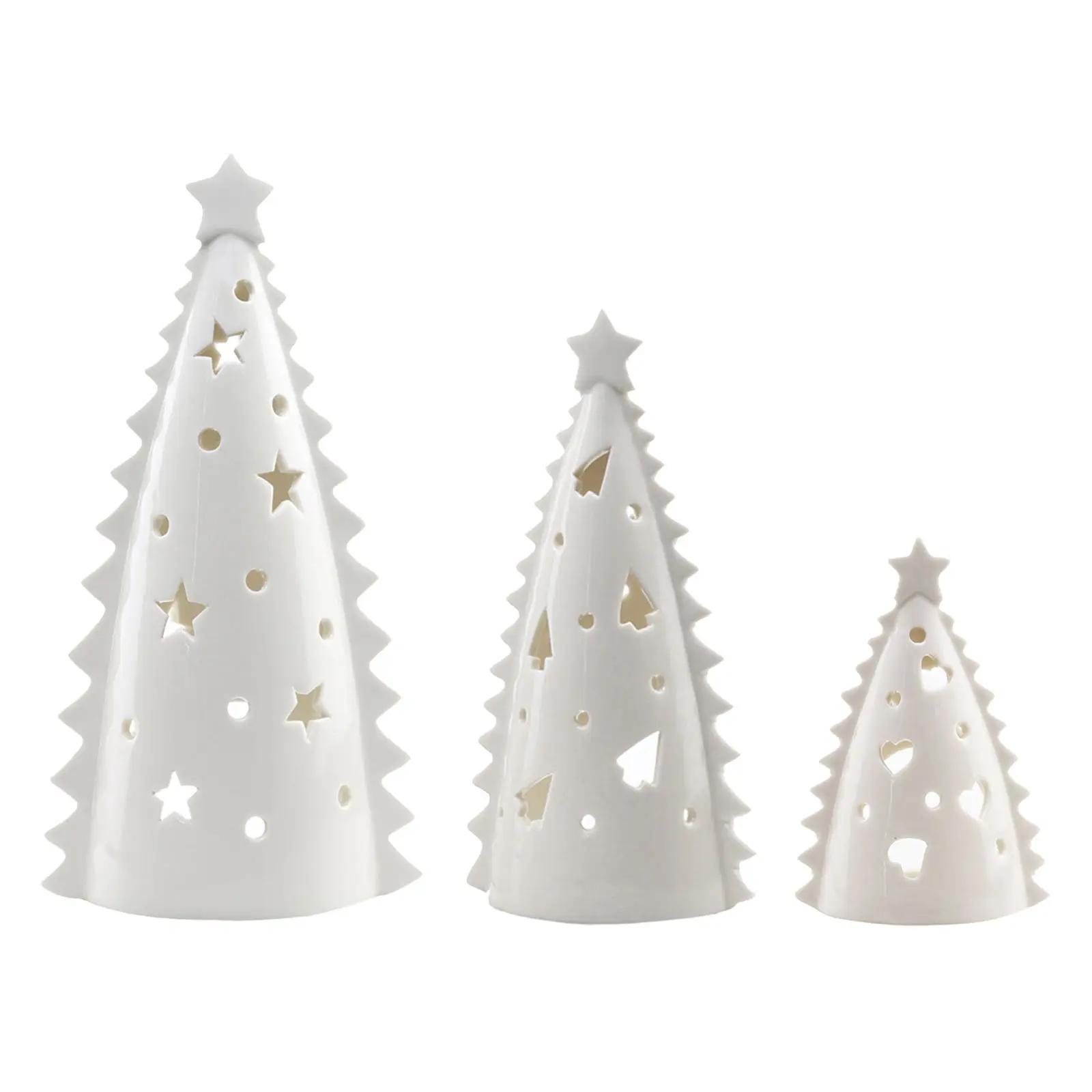 

White Christmas Tree Statue Hollow Decorative Tealight Candle Holder Ornament Figurine Home Office Art Candlestick Accents Gift