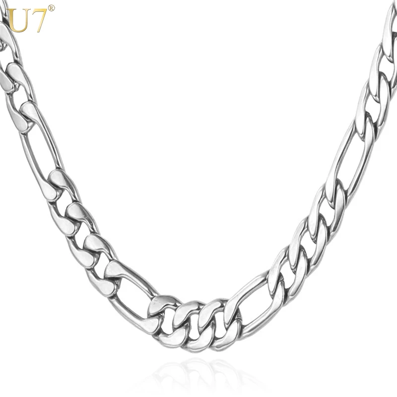 

U7 Figaro Chain Wear Alone or Match Pendant, Necklaces for Men's Gift Stainless Steel 46 /55 /71cm Width 5mm Men Jewelry N324