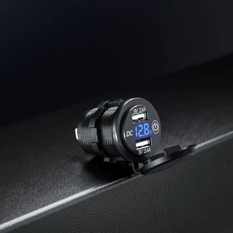 

12V 24V Dual USB 2.4A LED Voltmeter Car Charger Adapter With Touch ON OFF Switch