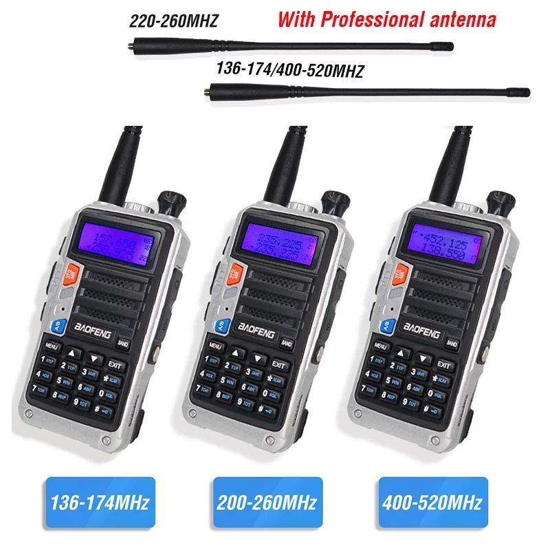 baofeng long range walkie talkie uv 5r pro real 8w professional tri band two way radio usb fast charge with 220 260mhz antenna free global shipping