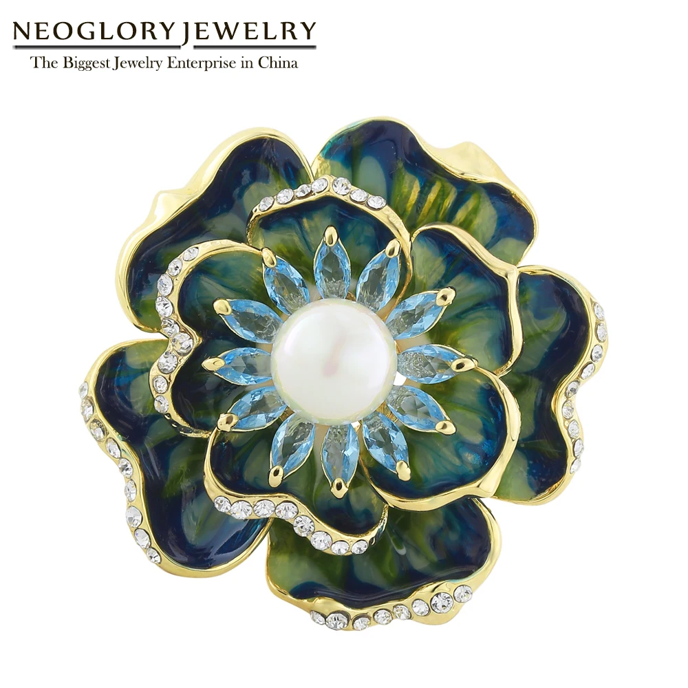 

Neoglory Elegent Handwork Enamel Flower & Shell Pearl Brooches For Women Vintage Colorful Pins For Coat Gift For Mother's days